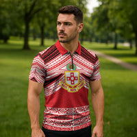 Personalised Kolisi Tonga College Atele Zipper Polo Shirt Polynesian Ngatu Tribal LT9 - Polynesian Pride