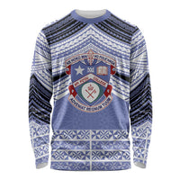 Personalised Tonga Apifoou College Long Sleeve Shirt Polynesian Ngatu Tribal LT9 Unisex Blue - Polynesian Pride