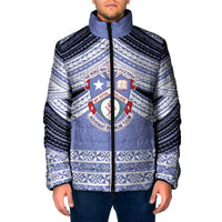 Personalised Tonga Apifoou College Padded Jacket Polynesian Ngatu Tribal LT9 Men Blue - Polynesian Pride