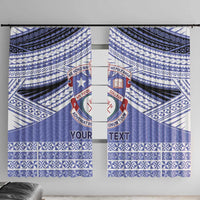 Personalised Tonga Apifoou College Window Curtain Polynesian Ngatu Tribal LT9 With Hooks Blue - Polynesian Pride