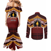 Personalised Tonga Beulah College Couples Matching Mermaid Dress and Long Sleeve Button Shirt Polynesian Ngatu Tribal LT9 - Polynesian Pride