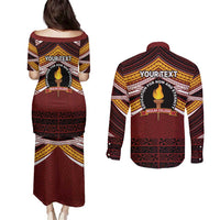 Personalised Tonga Beulah College Couples Matching Puletasi and Long Sleeve Button Shirt Polynesian Ngatu Tribal LT9 - Polynesian Pride