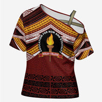 Personalised Tonga Beulah College Cross Shoulder Shirt Polynesian Ngatu Tribal LT9 Female Red - Polynesian Pride