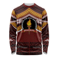 Personalised Tonga Beulah College Long Sleeve Shirt Polynesian Ngatu Tribal LT9 Unisex Red - Polynesian Pride