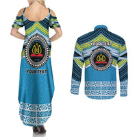 Personalised Tonga Lavengamalie College Couples Matching Summer Maxi Dress and Long Sleeve Button Shirt Polynesian Ngatu Tribal LT9 - Polynesian Pride