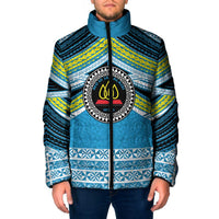 Personalised Tonga Lavengamalie College Padded Jacket Polynesian Ngatu Tribal LT9 Men Blue - Polynesian Pride