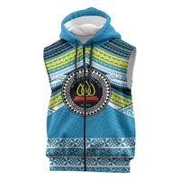 Personalised Tonga Lavengamalie College Sleeveless Zip Hoodie Polynesian Ngatu Tribal LT9 Blue - Polynesian Pride