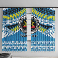 Personalised Tonga Lavengamalie College Window Curtain Polynesian Ngatu Tribal LT9 With Hooks Blue - Polynesian Pride