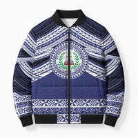 Personalised Tonga Sia'atoutai Theological College Bomber Puffer Jacket Polynesian Ngatu Tribal LT9 Unisex Blue - Polynesian Pride