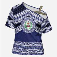 Personalised Tonga Sia'atoutai Theological College Cross Shoulder Shirt Polynesian Ngatu Tribal LT9 Female Blue - Polynesian Pride