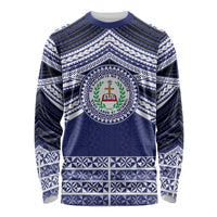 Personalised Tonga Sia'atoutai Theological College Long Sleeve Shirt Polynesian Ngatu Tribal LT9 Unisex Blue - Polynesian Pride