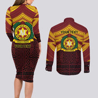 Personalised Tonga Vava'u High School Couples Matching Long Sleeve Bodycon Dress and Long Sleeve Button Shirt Polynesian Ngatu Tribal LT9 - Polynesian Pride