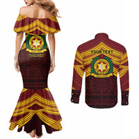 Personalised Tonga Vava'u High School Couples Matching Mermaid Dress and Long Sleeve Button Shirt Polynesian Ngatu Tribal LT9 - Polynesian Pride