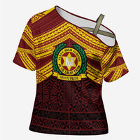 Personalised Tonga Vava'u High School Cross Shoulder Shirt Polynesian Ngatu Tribal LT9 Female Red - Polynesian Pride