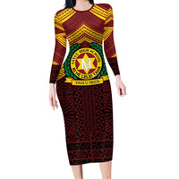 Personalised Tonga Vava'u High School Long Sleeve Bodycon Dress Polynesian Ngatu Tribal