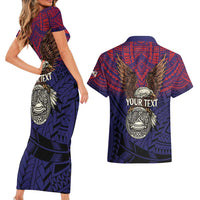 American Samoa Brave Eagle Personalized Couples Matching Short Sleeve Bodycon Dress and Hawaiian Shirt National Flag Color LT9 - Polynesian Pride