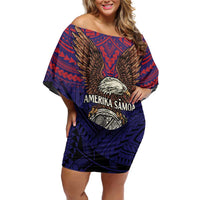 American Samoa Brave Eagle Personalized Family Matching Off Shoulder Short Dress and Hawaiian Shirt National Flag Color