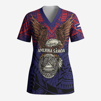 American Samoa Brave Eagle Personalized Scrub Top National Flag Color LT9 Adult Blue - Polynesian Pride