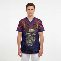 American Samoa Brave Eagle Personalized Scrub Top National Flag Color LT9 - Polynesian Pride