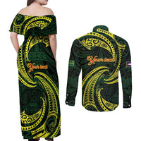American Samoa Manua Cession Day Personalized Couples Matching Off Shoulder Maxi Dress and Long Sleeve Button Shirt Polynesian Wave Style