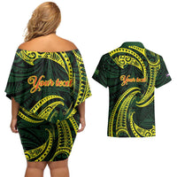 American Samoa Manua Cession Day Personalized Couples Matching Off Shoulder Short Dress and Hawaiian Shirt Polynesian Wave Style
