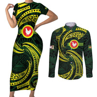 American Samoa Manua Cession Day Personalized Couples Matching Short Sleeve Bodycon Dress and Long Sleeve Button Shirt Polynesian Wave Style