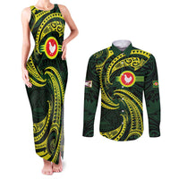 American Samoa Manua Cession Day Personalized Couples Matching Tank Maxi Dress and Long Sleeve Button Shirt Polynesian Wave Style