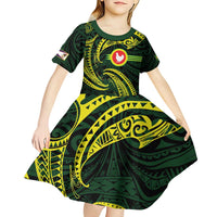 American Samoa Manua Cession Day Personalized Kid Short Sleeve Dress Polynesian Wave Style
