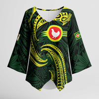 American Samoa Manua Cession Day Personalized Kimono Sleeve Blouse Polynesian Wave Style LT9 Female Green - Polynesian Pride