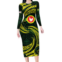 American Samoa Manua Cession Day Personalized Long Sleeve Bodycon Dress Polynesian Wave Style