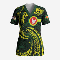 American Samoa Manua Cession Day Personalized Scrub Top Polynesian Wave Style LT9 Adult Green - Polynesian Pride