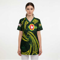 American Samoa Manua Cession Day Personalized Scrub Top Polynesian Wave Style LT9 - Polynesian Pride
