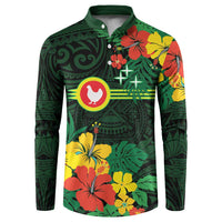 American Samoa Manu'atele Personalized Button Sweatshirt Manua Island Hibiscus Flowers LT9 Green - Polynesian Pride