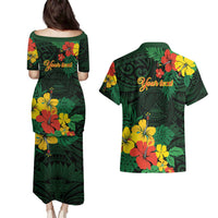 American Samoa Manu'atele Personalized Couples Matching Puletasi and Hawaiian Shirt Manua Island Hibiscus Flowers LT9 - Polynesian Pride