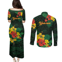 American Samoa Manu'atele Personalized Couples Matching Puletasi and Long Sleeve Button Shirt Manua Island Hibiscus Flowers LT9 - Polynesian Pride