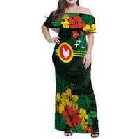 American Samoa Manu'atele Personalized Family Matching Off Shoulder Maxi Dress and Hawaiian Shirt Manua Island Hibiscus Flowers