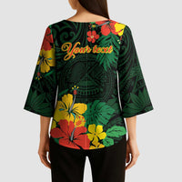 American Samoa Manu'atele Personalized Kimono Sleeve Blouse Manua Island Hibiscus Flowers - Polynesian Pride