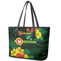 American Samoa Manu'atele Personalized Leather Tote Bag Manua Island Hibiscus Flowers