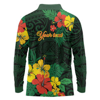 American Samoa Manu'atele Personalized Long Sleeve Polo Shirt Manua Island Hibiscus Flowers