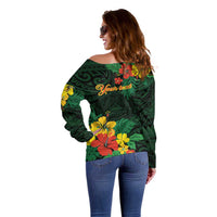 American Samoa Manu'atele Personalized Off Shoulder Sweater Manua Island Hibiscus Flowers