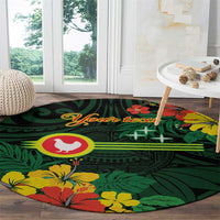 American Samoa Manu'atele Personalized Round Carpet Manua Island Hibiscus Flowers