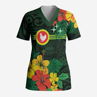 American Samoa Manu'atele Personalized Scrub Top Manua Island Hibiscus Flowers LT9 Adult Green - Polynesian Pride