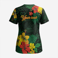 American Samoa Manu'atele Personalized Scrub Top Manua Island Hibiscus Flowers LT9 - Polynesian Pride