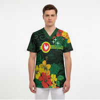 American Samoa Manu'atele Personalized Scrub Top Manua Island Hibiscus Flowers LT9 - Polynesian Pride