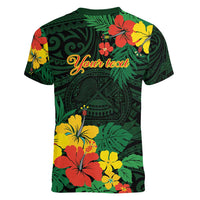 American Samoa Manu'atele Personalized Women V-Neck T-Shirt Manua Island Hibiscus Flowers