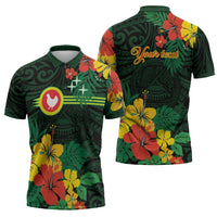 American Samoa Manu'atele Personalized Zipper Polo Shirt Manua Island Hibiscus Flowers - Polynesian Pride