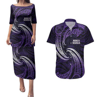Manua Segaula American Samoa High School Personalized Couples Matching Puletasi and Hawaiian Shirt Polynesian Wave Style LT9 Purple - Polynesian Pride
