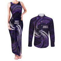 Manua Segaula American Samoa High School Personalized Couples Matching Tank Maxi Dress and Long Sleeve Button Shirt Polynesian Wave Style LT9 Purple - Polynesian Pride