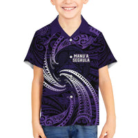 Manua Segaula American Samoa High School Personalized Family Matching Off Shoulder Short Dress and Hawaiian Shirt Polynesian Wave Style