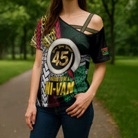 Ni-Van Vanuatu 45th Yumi Yumi Yumi Cross Shoulder Shirt Vanuatuan Boar Tusk Polynesian Pattern LT9 - Polynesian Pride
